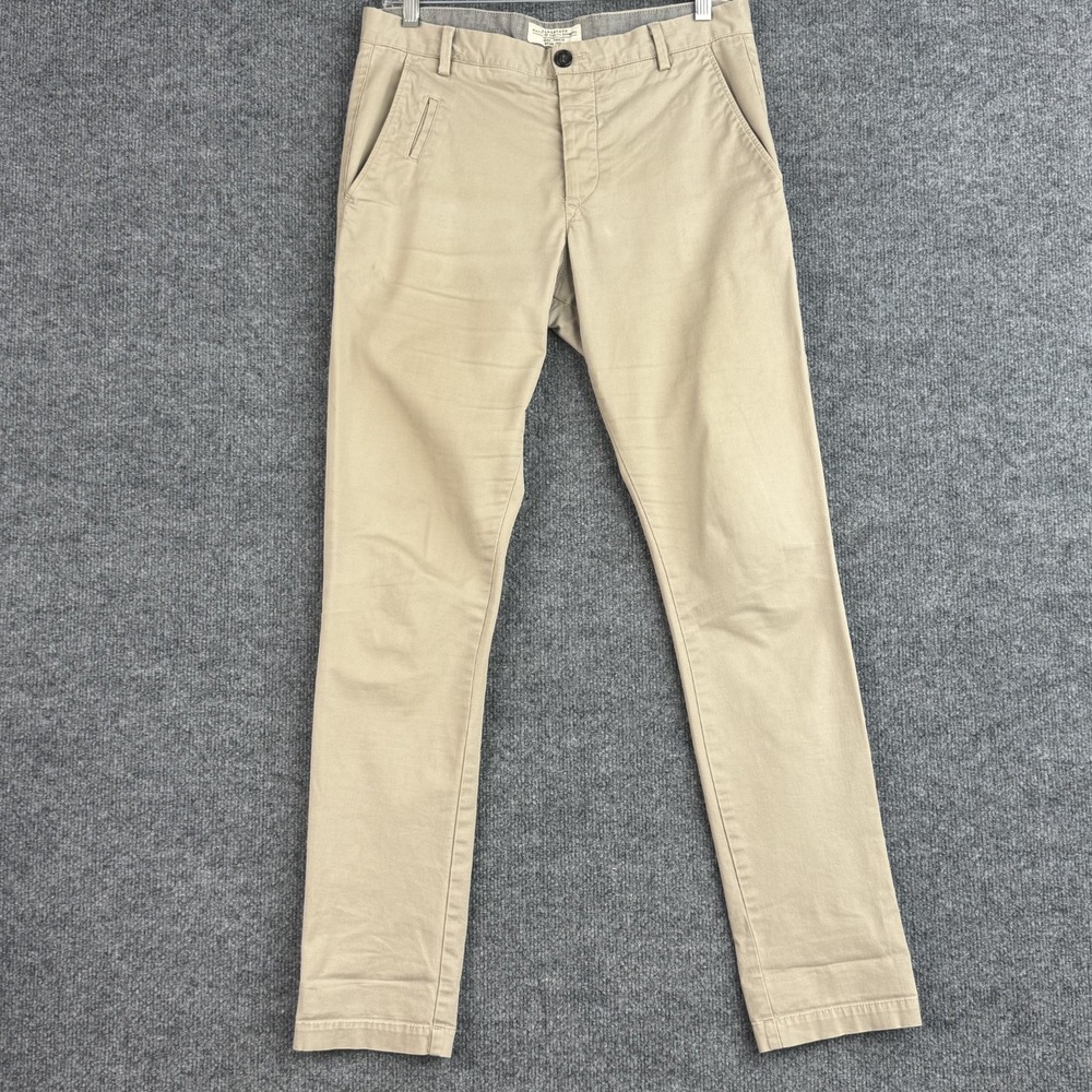 AllSaints Pants Mens 30 Beige Pipe Chino Slim Leg Stretch Cotton Twill FlatFront